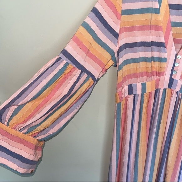 Self Contrast Sophia Maxi Dress L Bright Pastel Stripes with Metallic Thread NEW - Picture 6 of 12